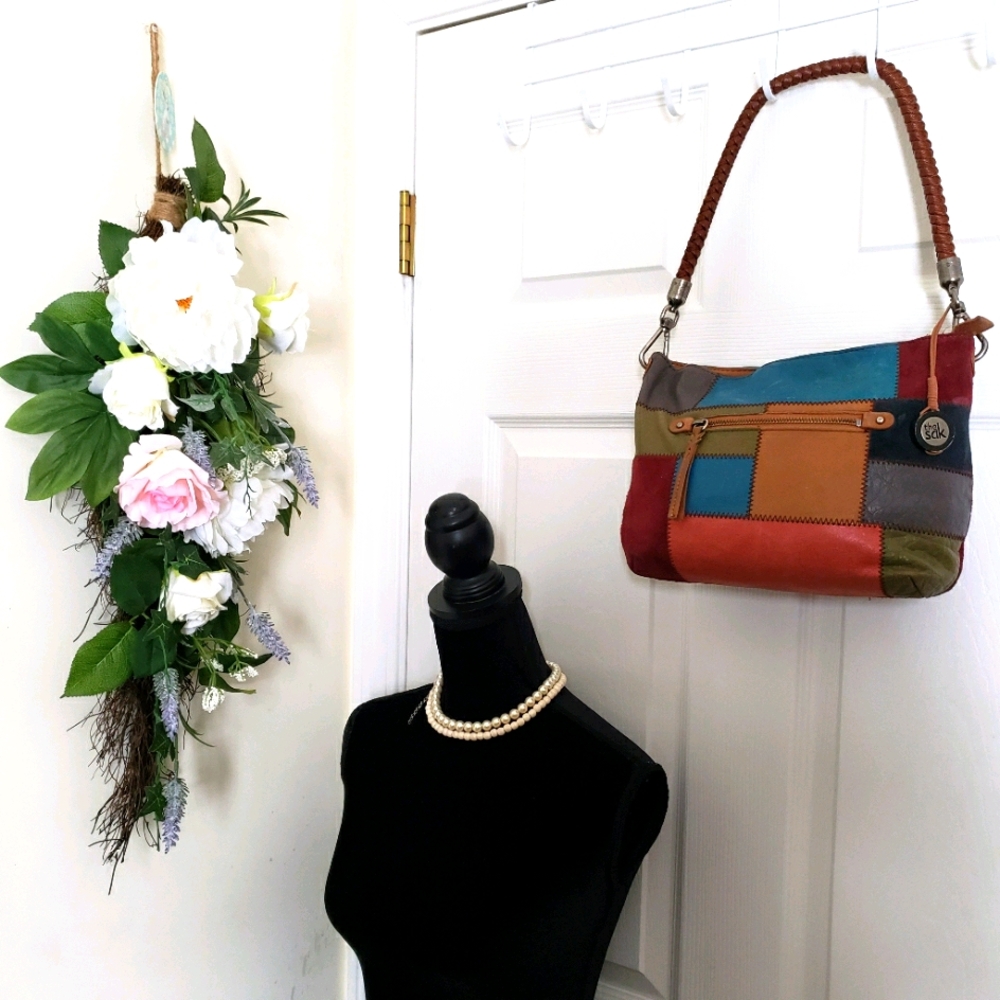 RARE Vintage The Sak Leather Colorblock Patch Hobo Bag